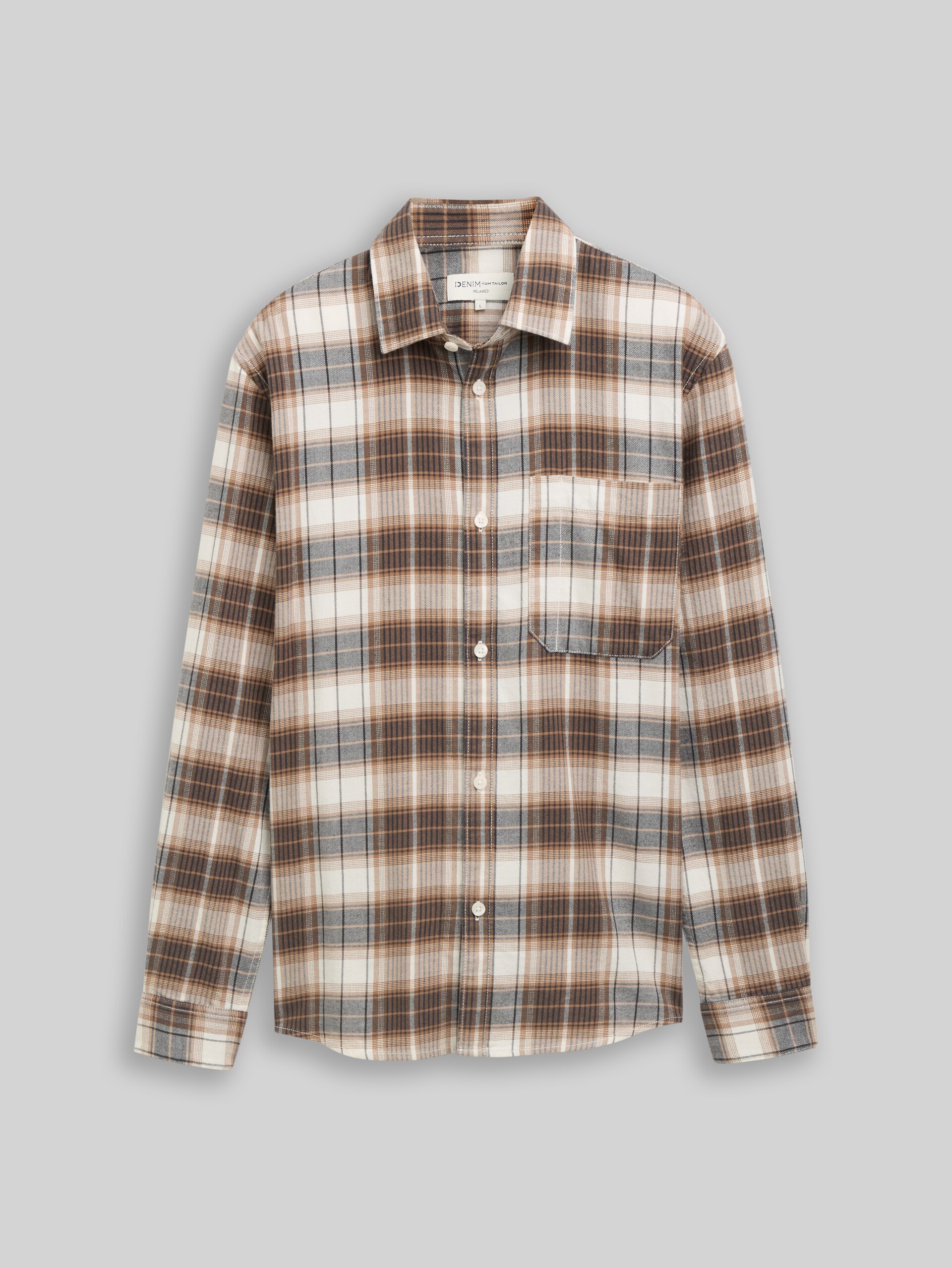 Chemise à carreaux coupe décontractée - off white brown check - Vue de face du produit