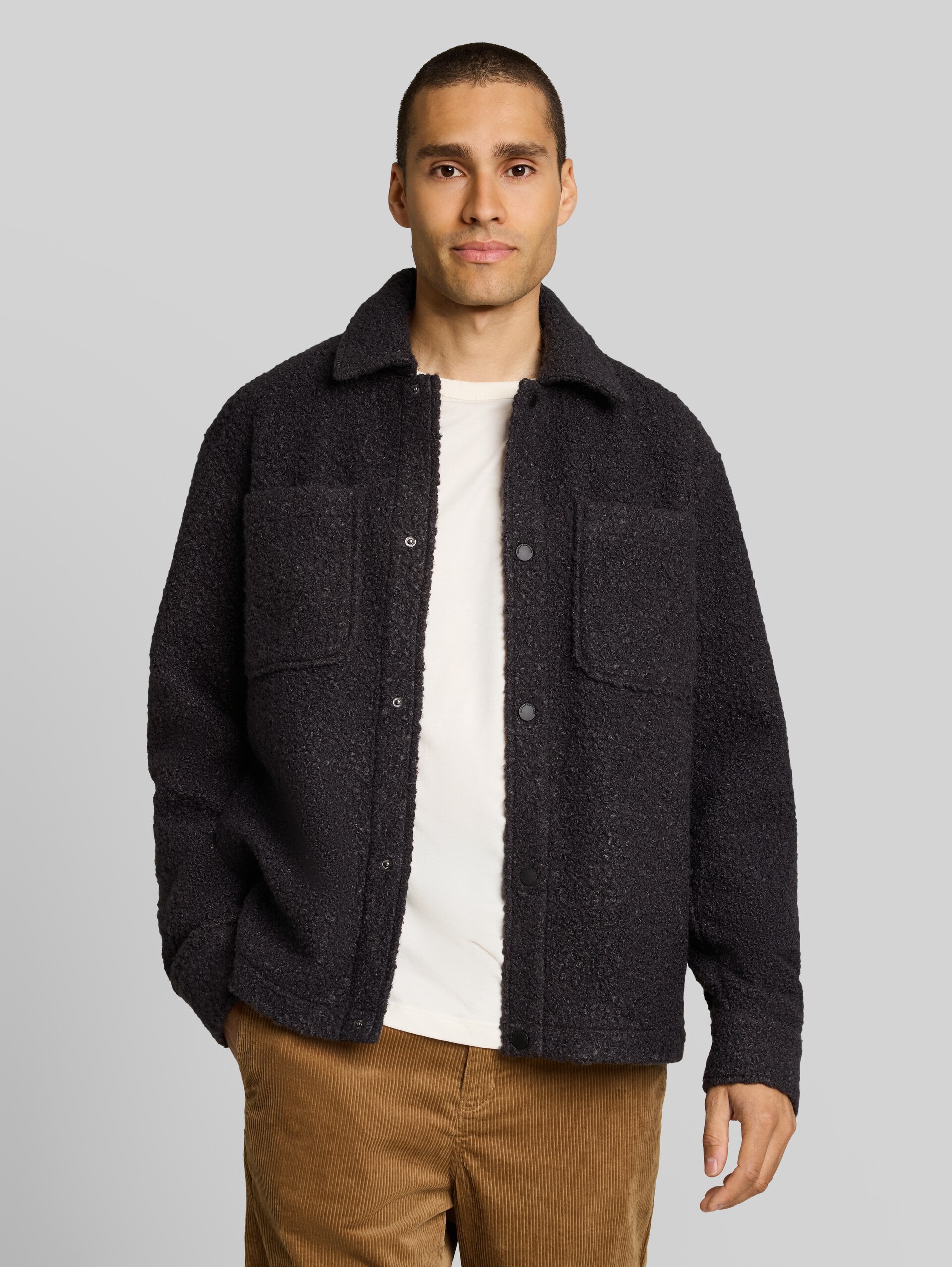 Surchemise aspect laine - coal grey - Découpe Vue de face du modèle