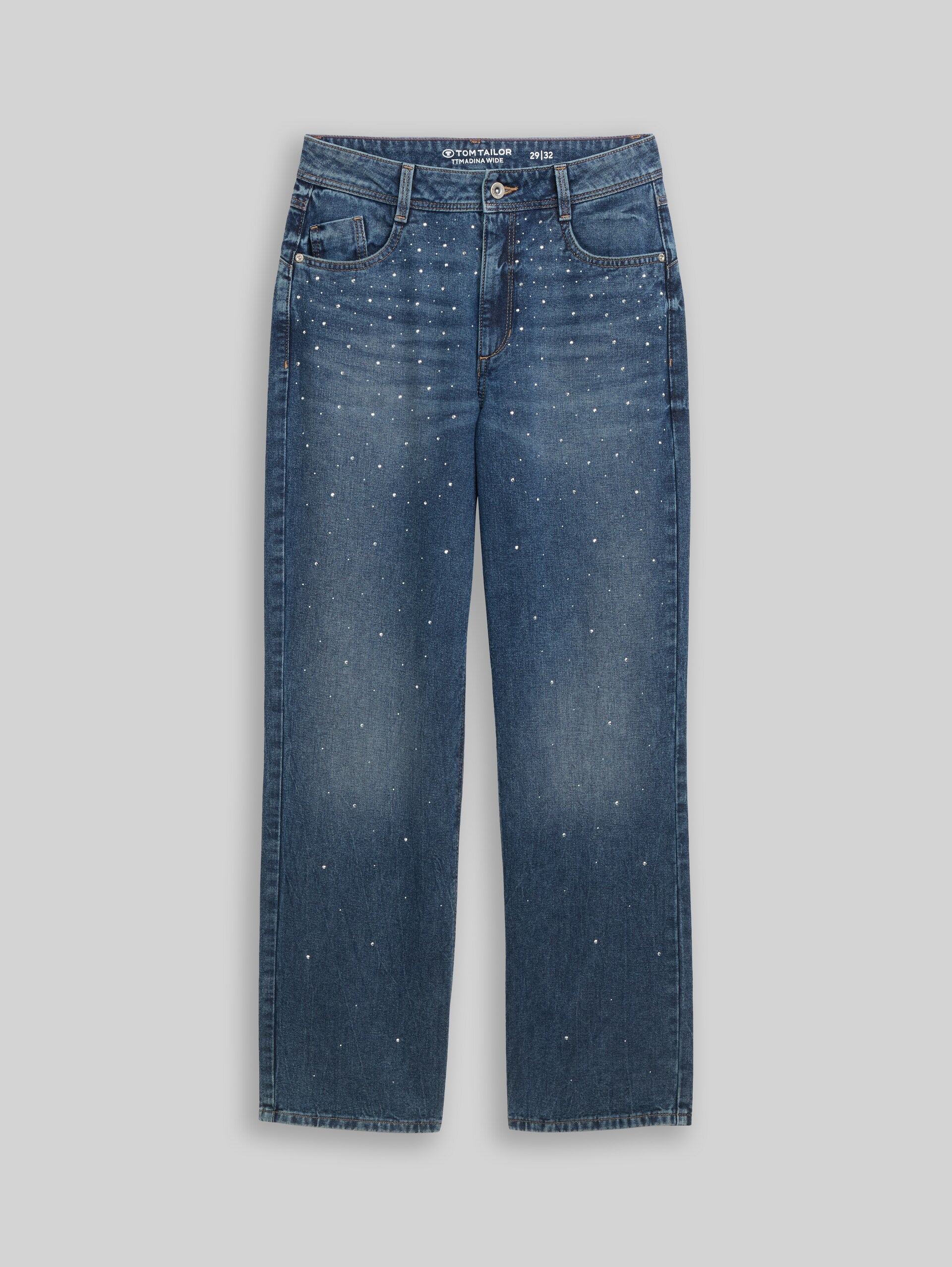 Jean TTMADINA WIDE orné de strass - vintage mid stone blue - Vue de face du produit