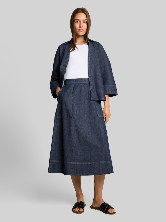 Midi-spijkerrok met zakken door Women, Blue Rinse Denim