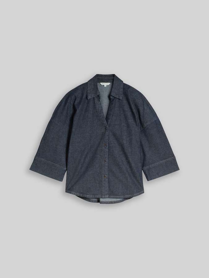 Chemisier en jean oversize à encolure en V par Women, Blue Rinse Denim