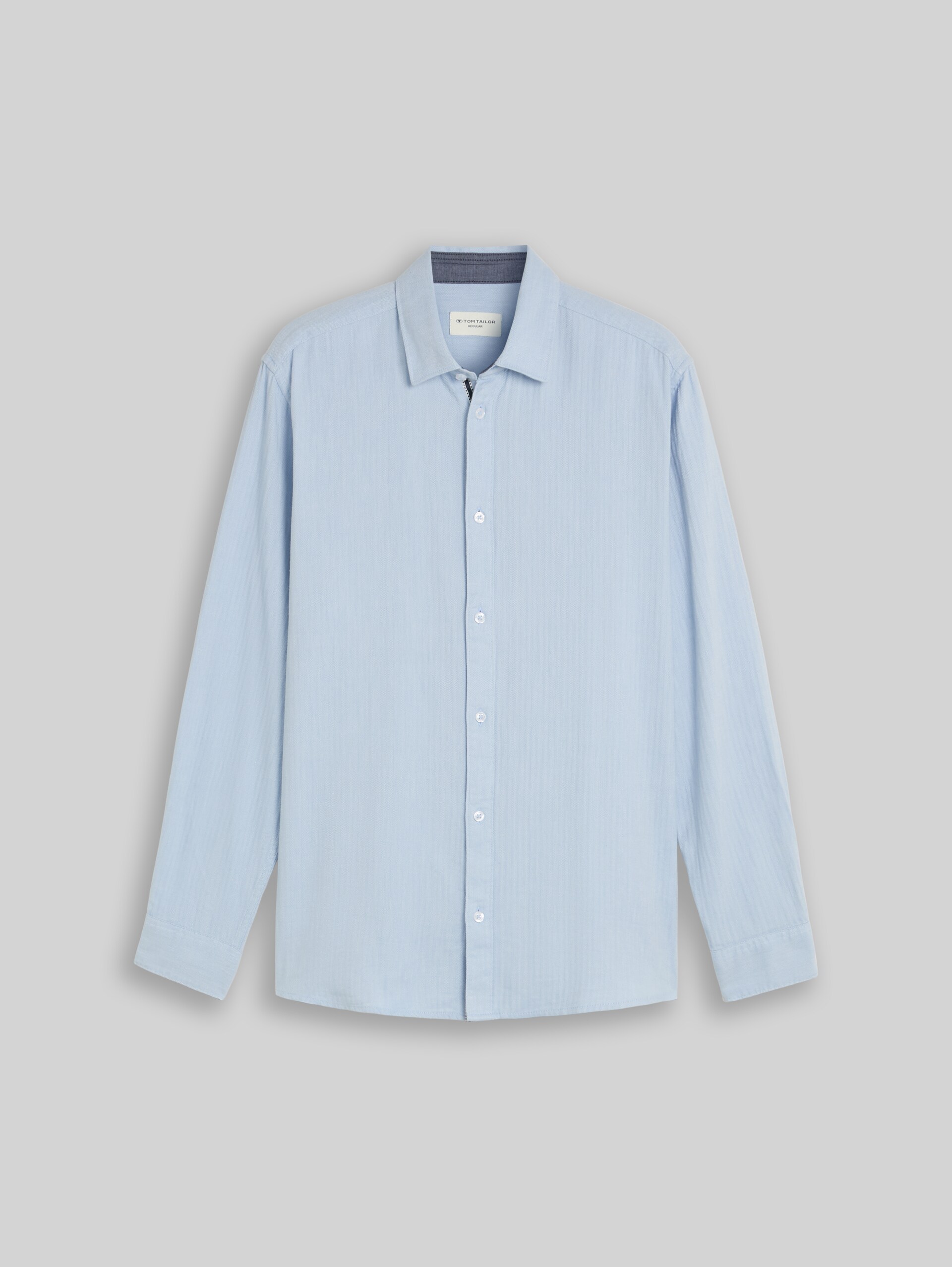 Chemise en coton à coupe classique - pale blue herringbone - Vue de face du produit