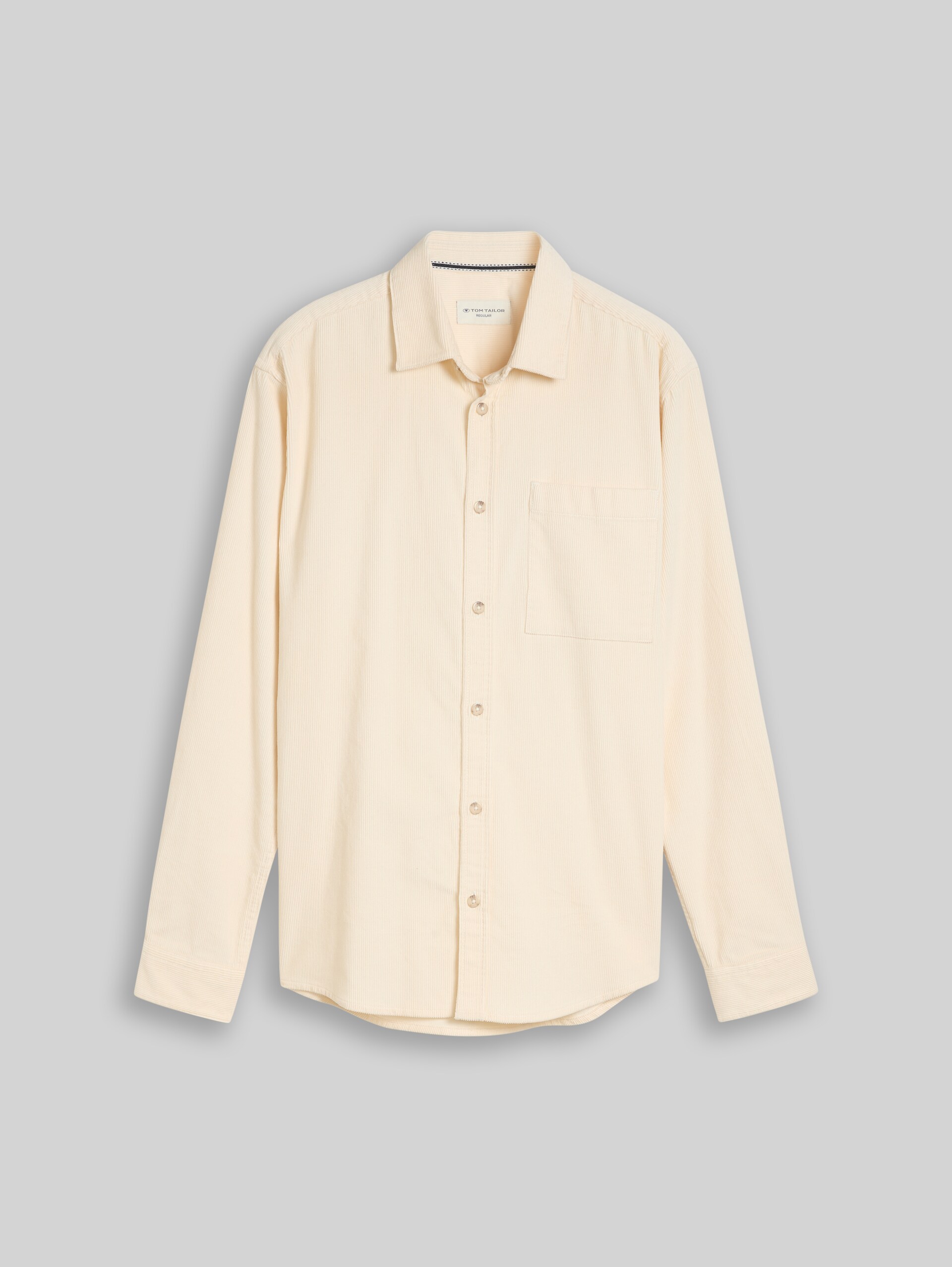 Chemise en velours côtelé coupe classique avec poche poitrine - Gardenia White - Vue de face du produit