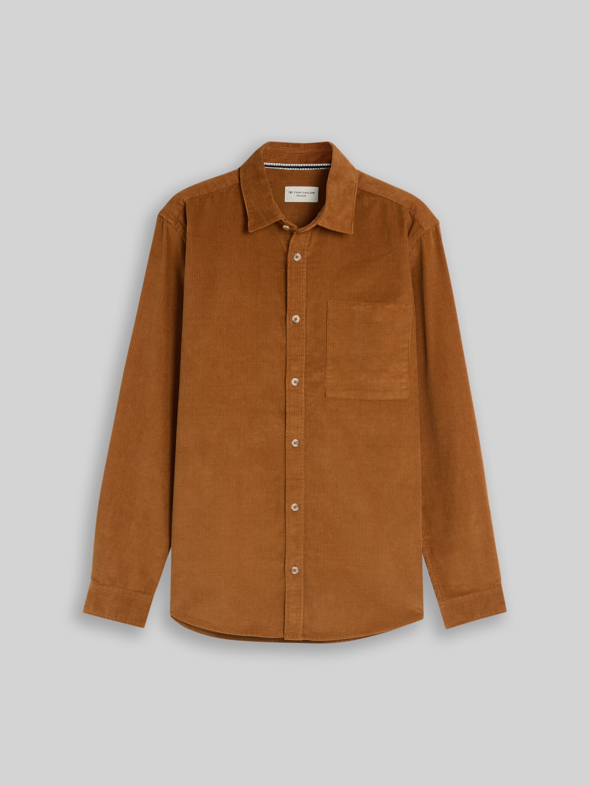 Chemise en velours côtelé coupe classique avec poche poitrine - bright camel brown - Vue de face du produit