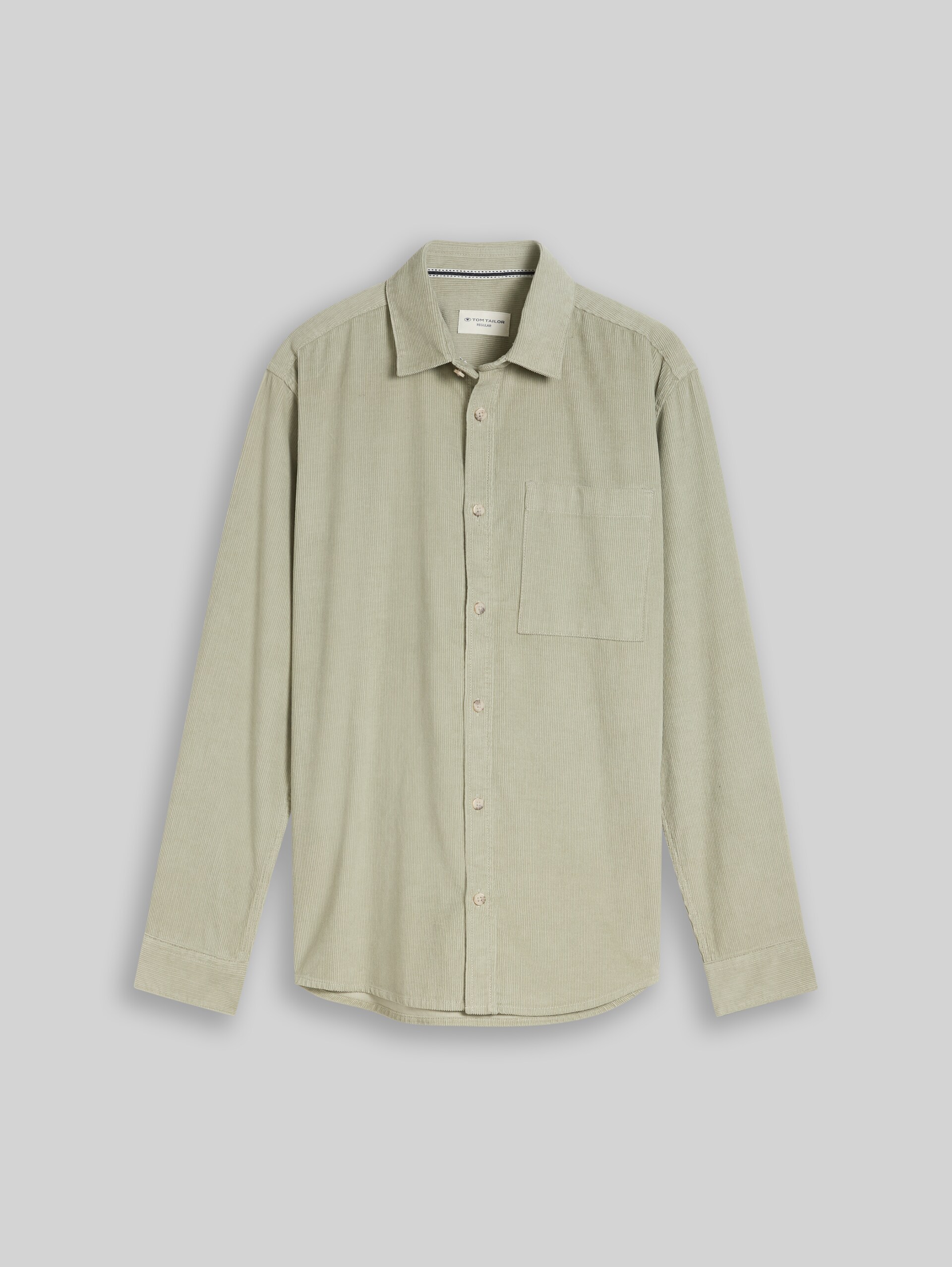 Chemise en velours côtelé coupe classique avec poche poitrine - iron mint - Vue de face du produit