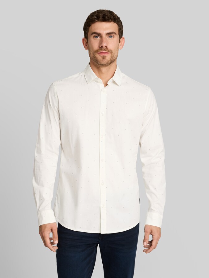 Getailleerd overhemd met stretch door Men, white navy dot design