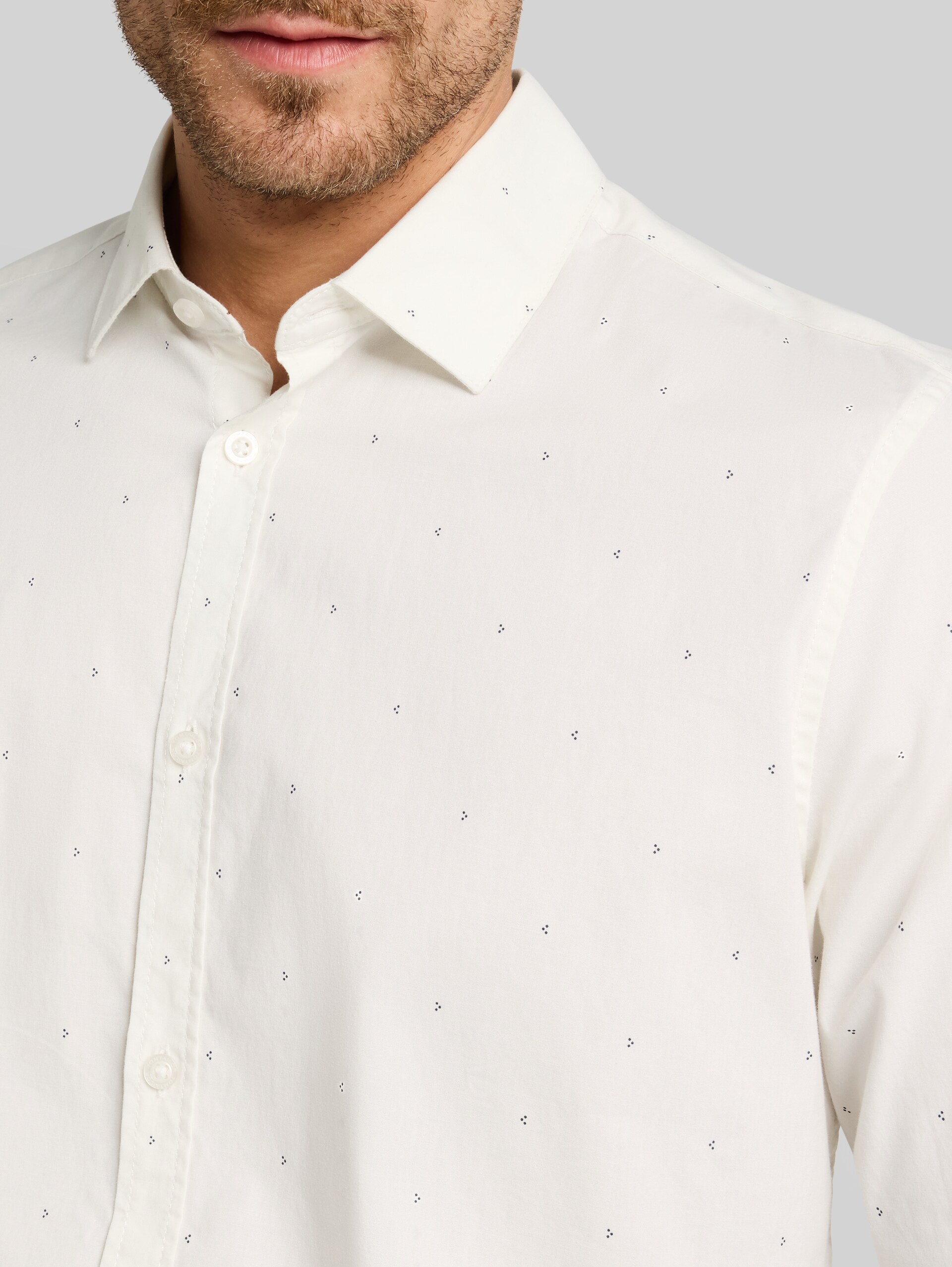 Fitted Hemd mit Stretch - white navy dot design - Detail-Model-Ansicht