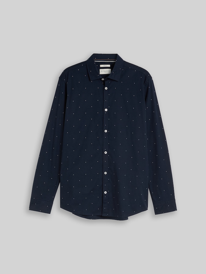 Fitted Hemd mit Stretch von Men, dark blue white dot design