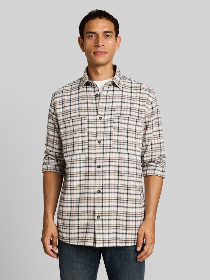Comfort-fit flannel shirt with a checked pattern by Men, white based mint check