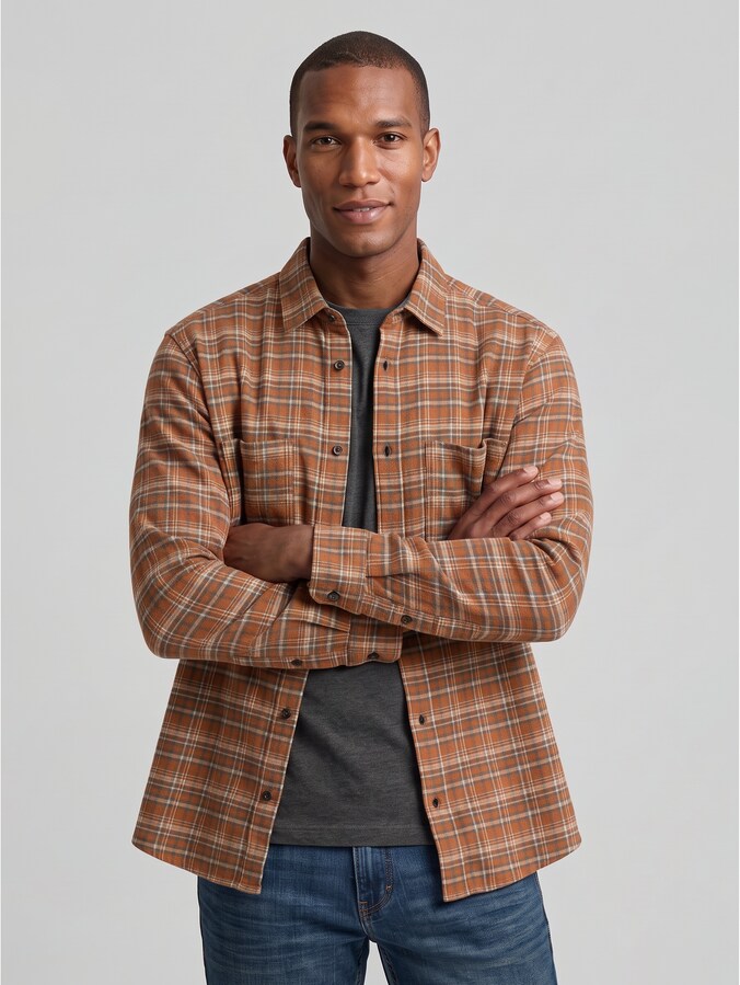 Comfort-fit flannel shirt with a checked pattern by Men, brown orange based mint check