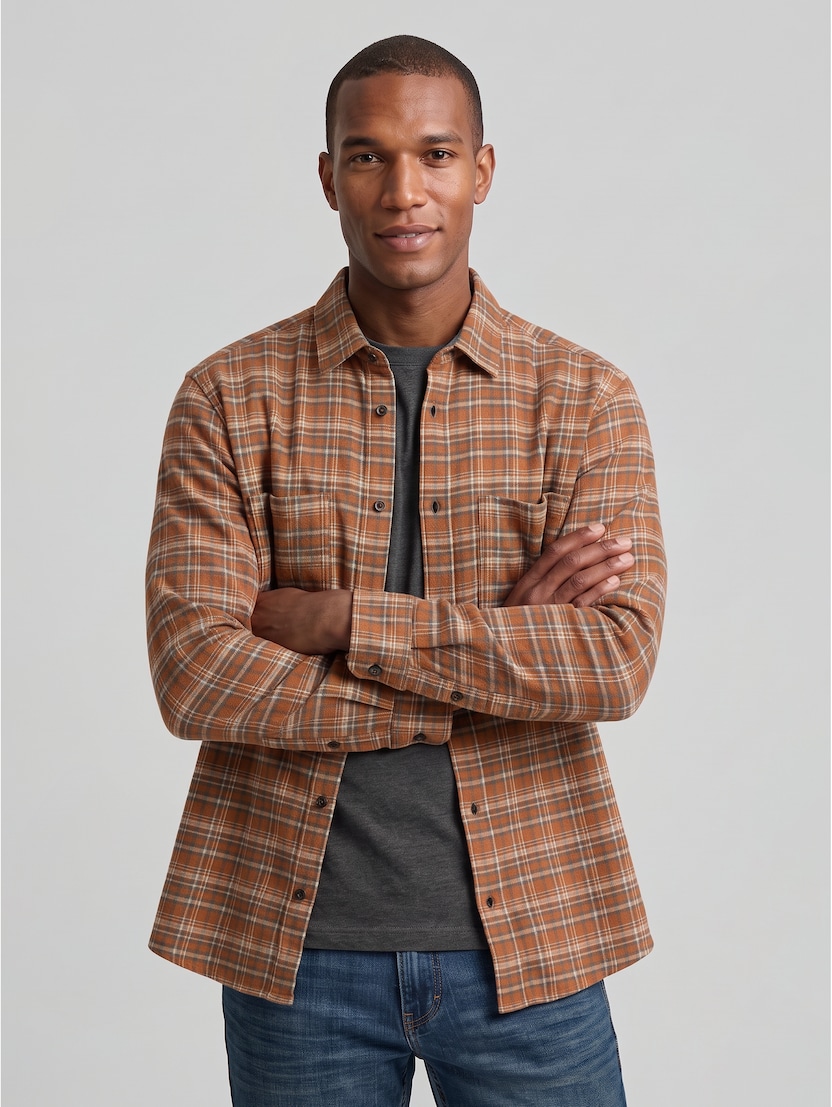 Comfort Fit Flanell-Hemd mit Karomuster von Men, brown orange based mint check