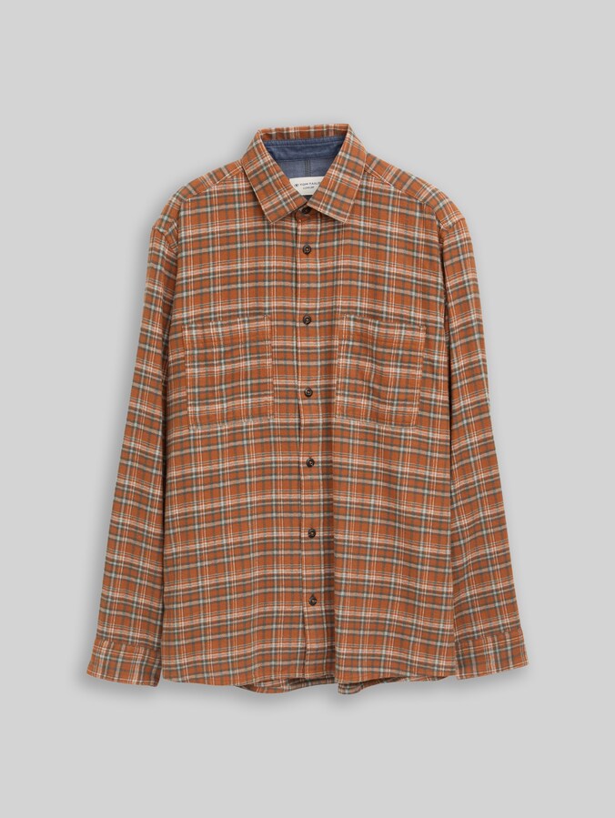 Comfort Fit flanellen overhemd met ruitpatroon door Men, brown orange based mint check