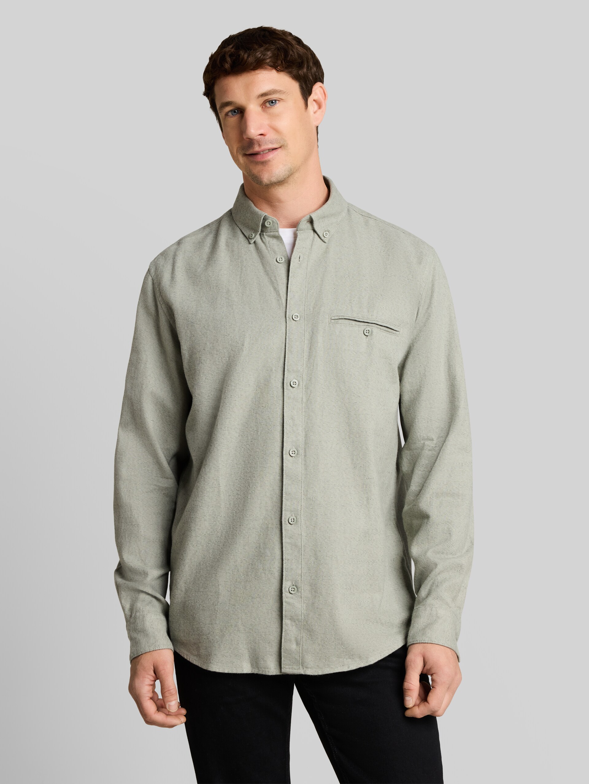 Regular Fit Hemd aus Baumwolle - mint based green structure - Ausschnitt Model-Vorderansicht