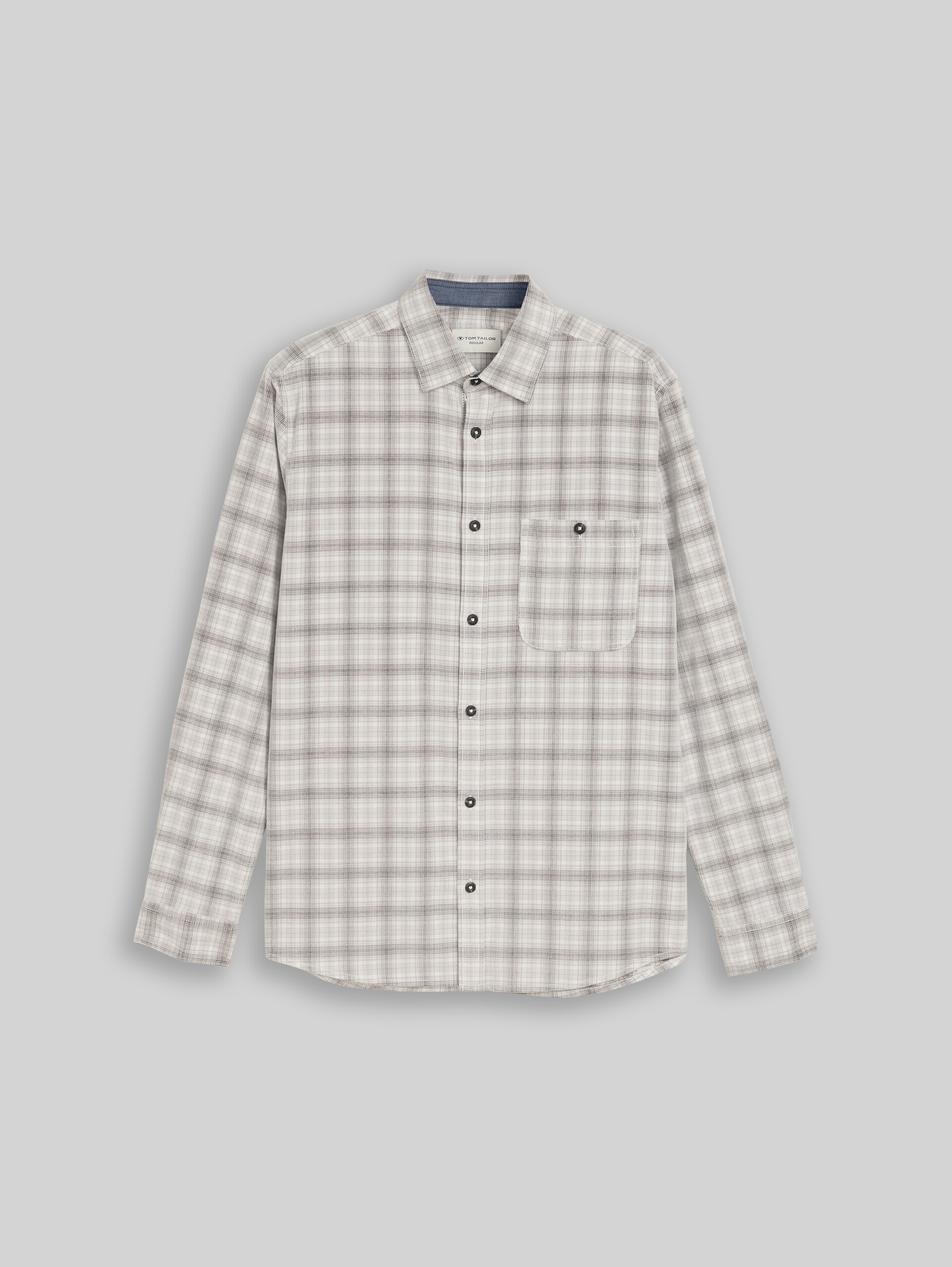 Regular Fit Cordhemd mit Karomuster - white based taupe check - Vorder-Produkt-Ansicht