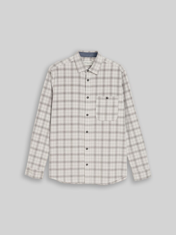 Regular-fit corduroy shirt with a checked pattern by Men, white based taupe check