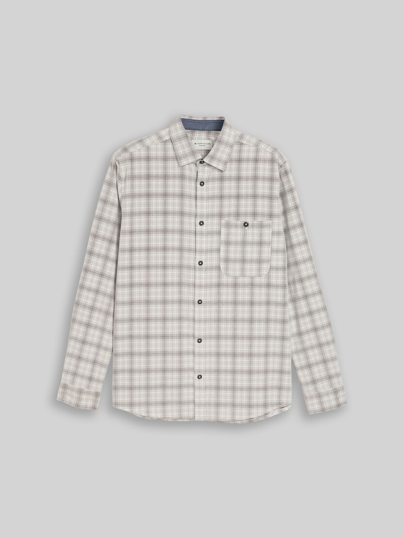 Regular Fit Cordhemd mit Karomuster von Men, white based taupe check