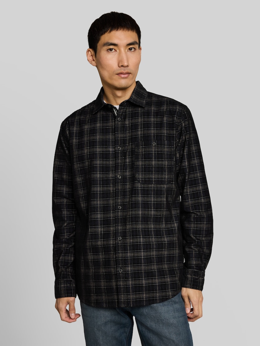 Regular Fit Cordhemd mit Karomuster von Men, black based blue check