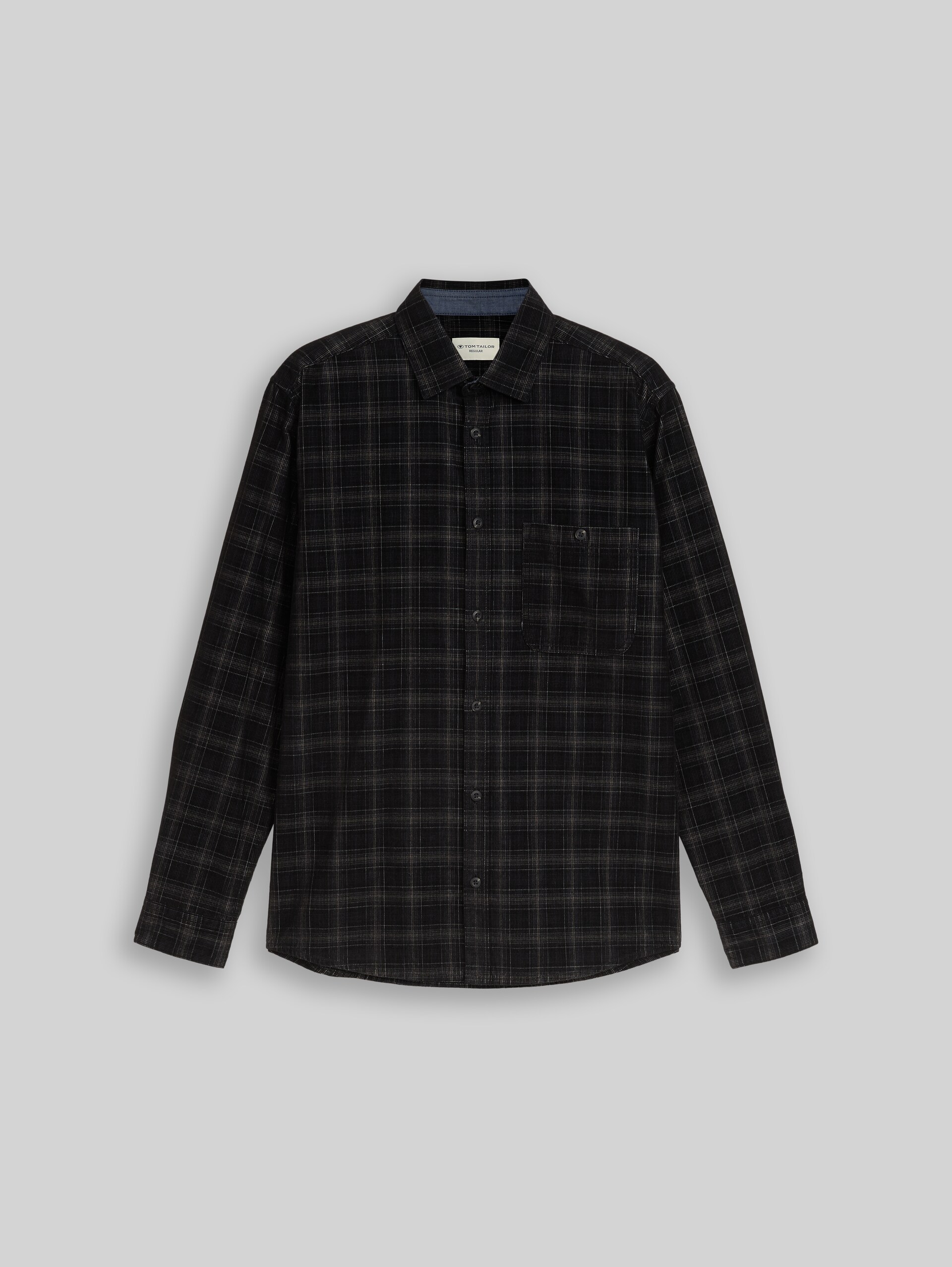 Regular Fit Cordhemd mit Karomuster - black based blue check - Vorder-Produkt-Ansicht