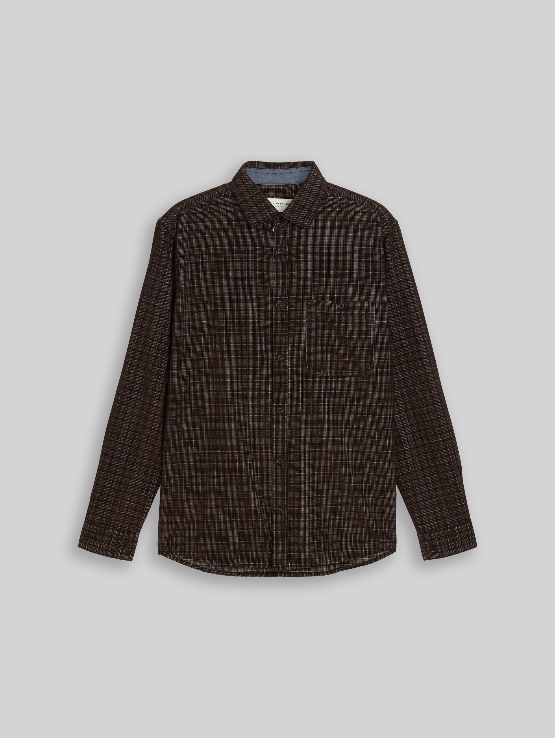 Regular fit corduroy overhemd met ruitpatroon - dark brown based check - Product vooraanzicht
