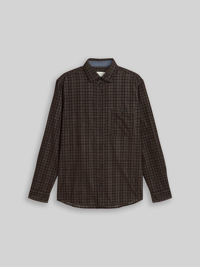 Regular fit corduroy overhemd met ruitpatroon door Men, dark brown based check