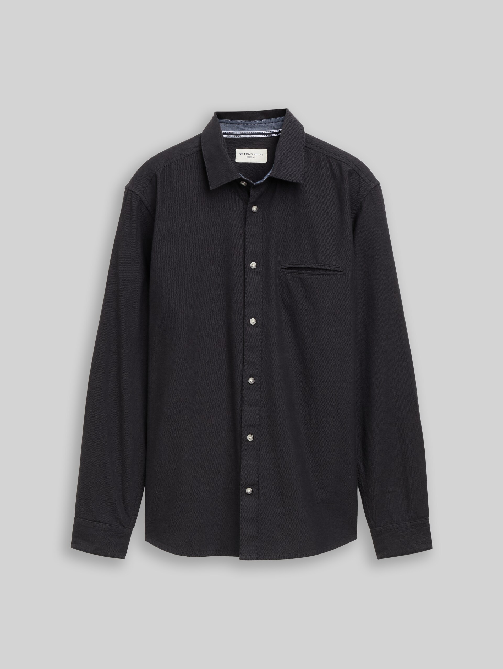 Regular Fit Twill Hemd aus Baumwolle - black twill structure - Vorder-Produkt-Ansicht
