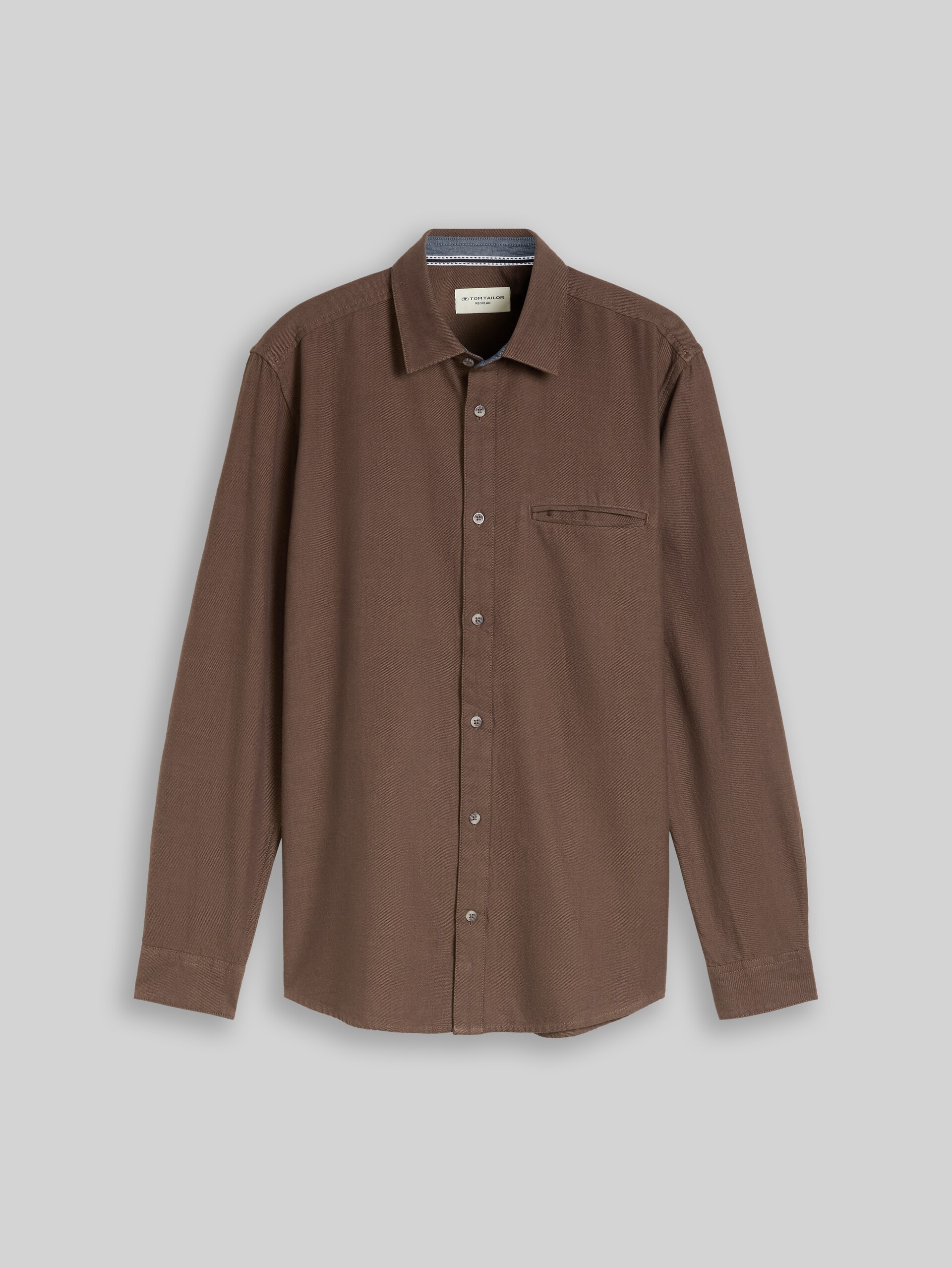 Regular Fit Twill Hemd aus Baumwolle - dark brown twill structure - Vorder-Produkt-Ansicht