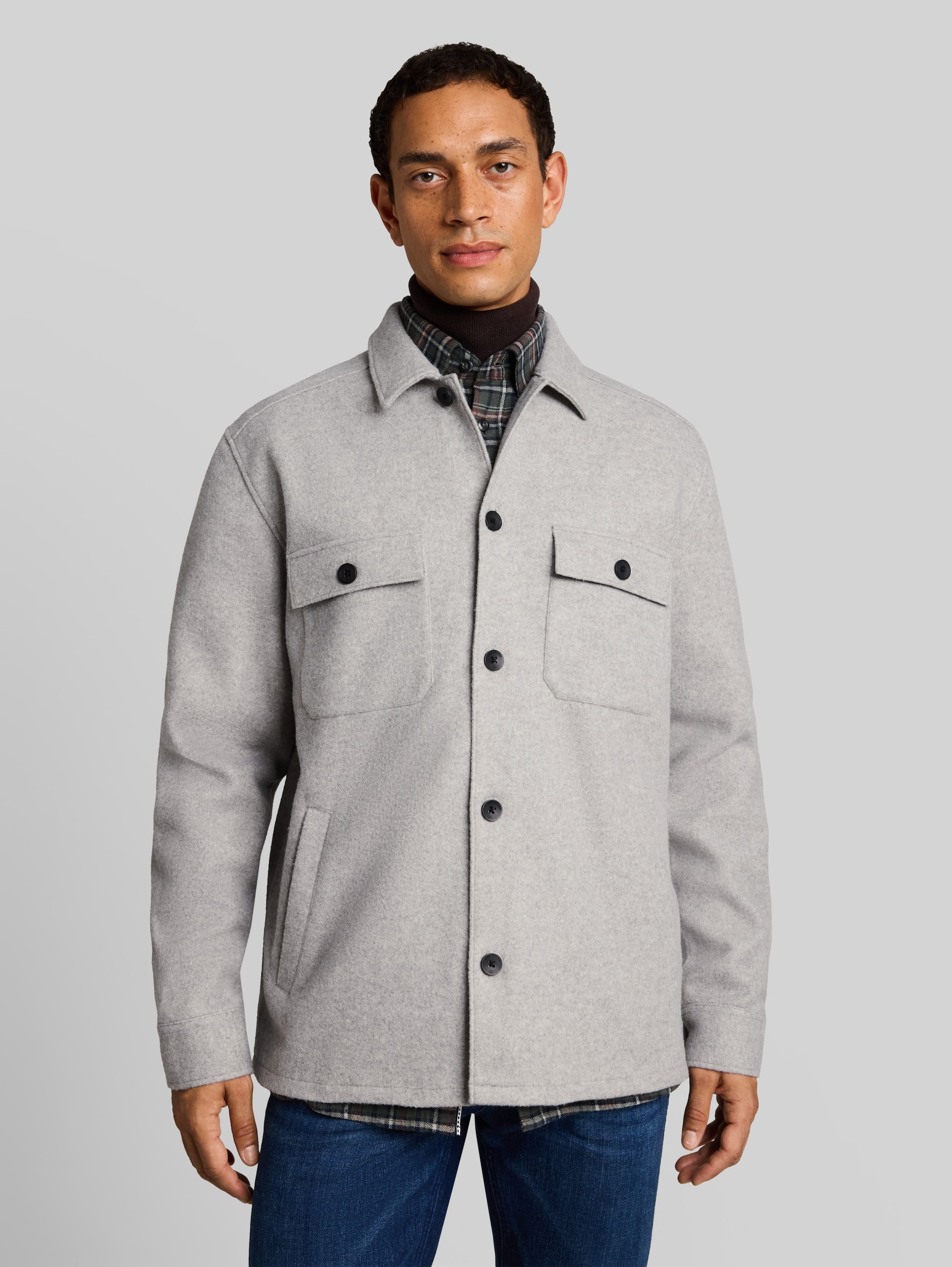 Overshirt in Woll-Optik - Knit Grey Melange - Ausschnitt Model-Vorderansicht