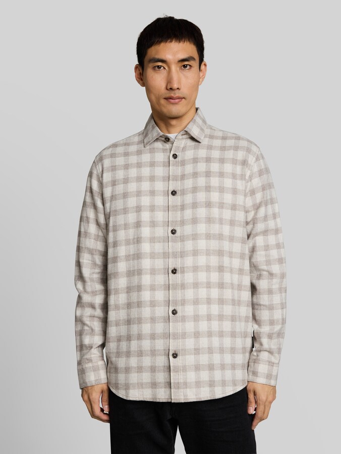 Chemise en flanelle coupe Regular à carreaux par Men, taupe grindle check