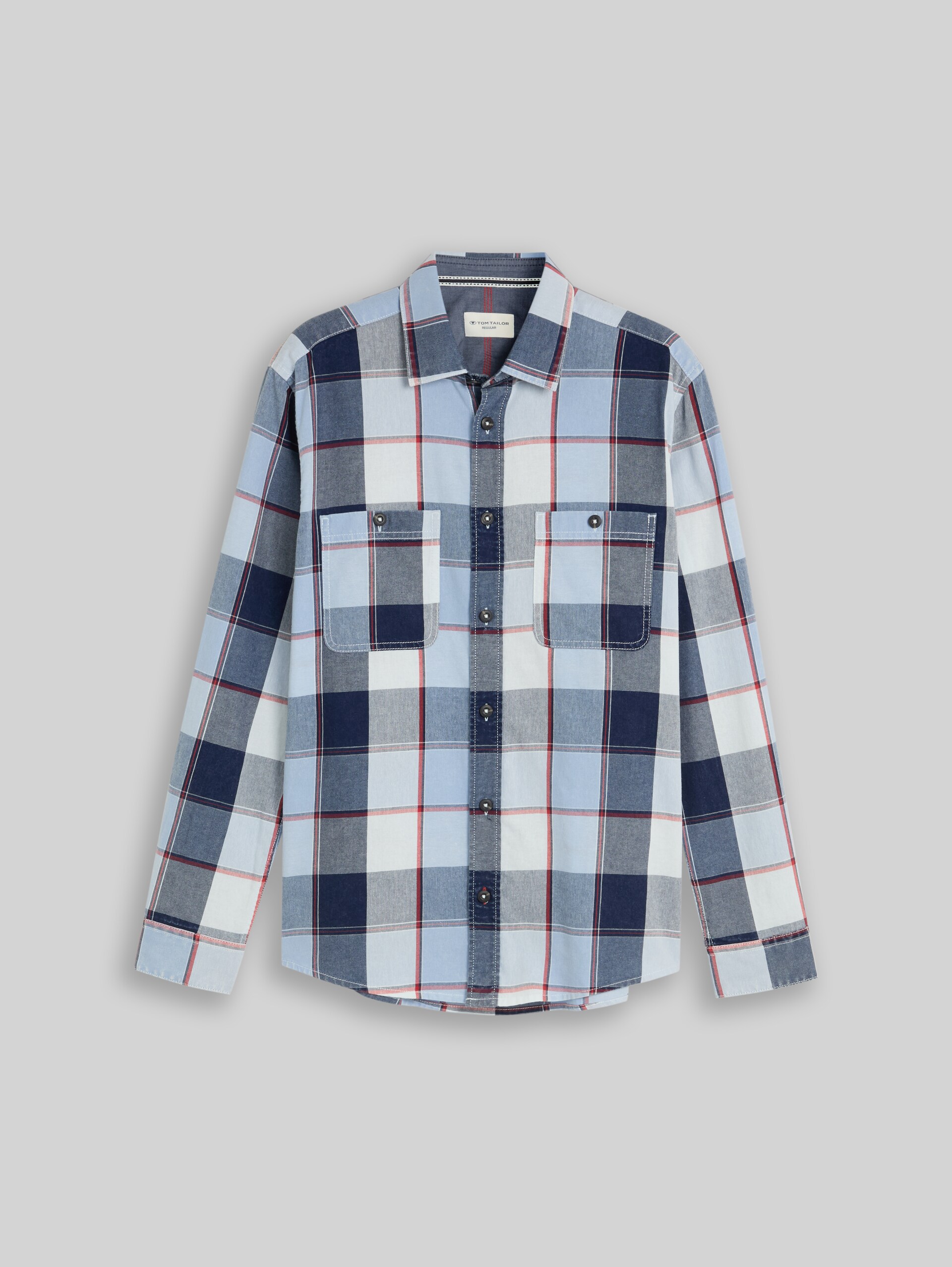 Regular Fit Hemd im Washed-Look - blue big check - Vorder-Produkt-Ansicht