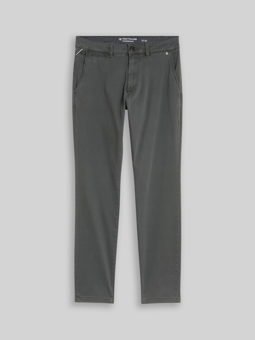 TTSIMON SLIM Washed-Look Chino Trousers by Men, Darkest Olive