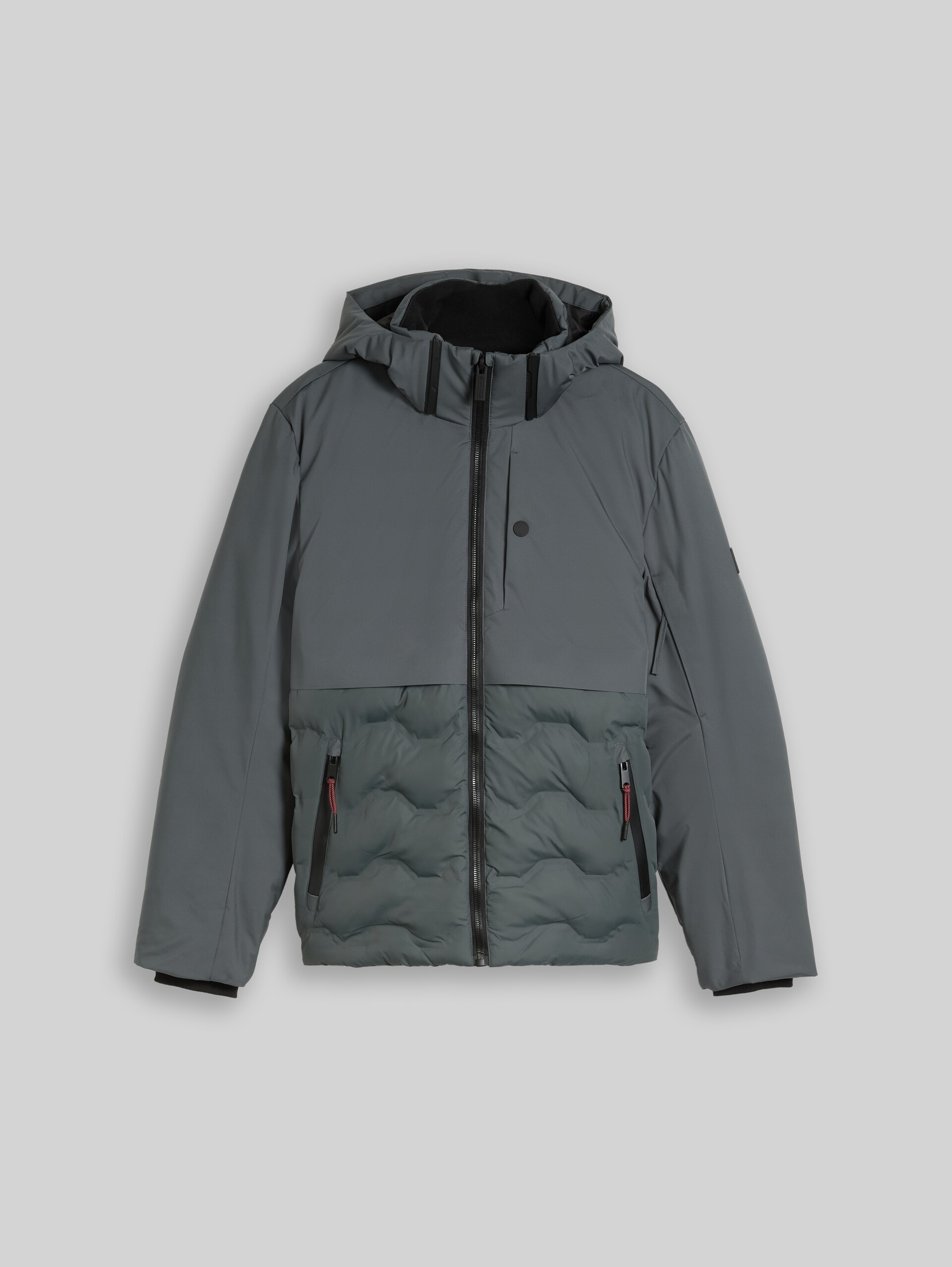 Hybrid Pufferjacke mit Kapuze - Darkest Olive - Vorder-Produkt-Ansicht