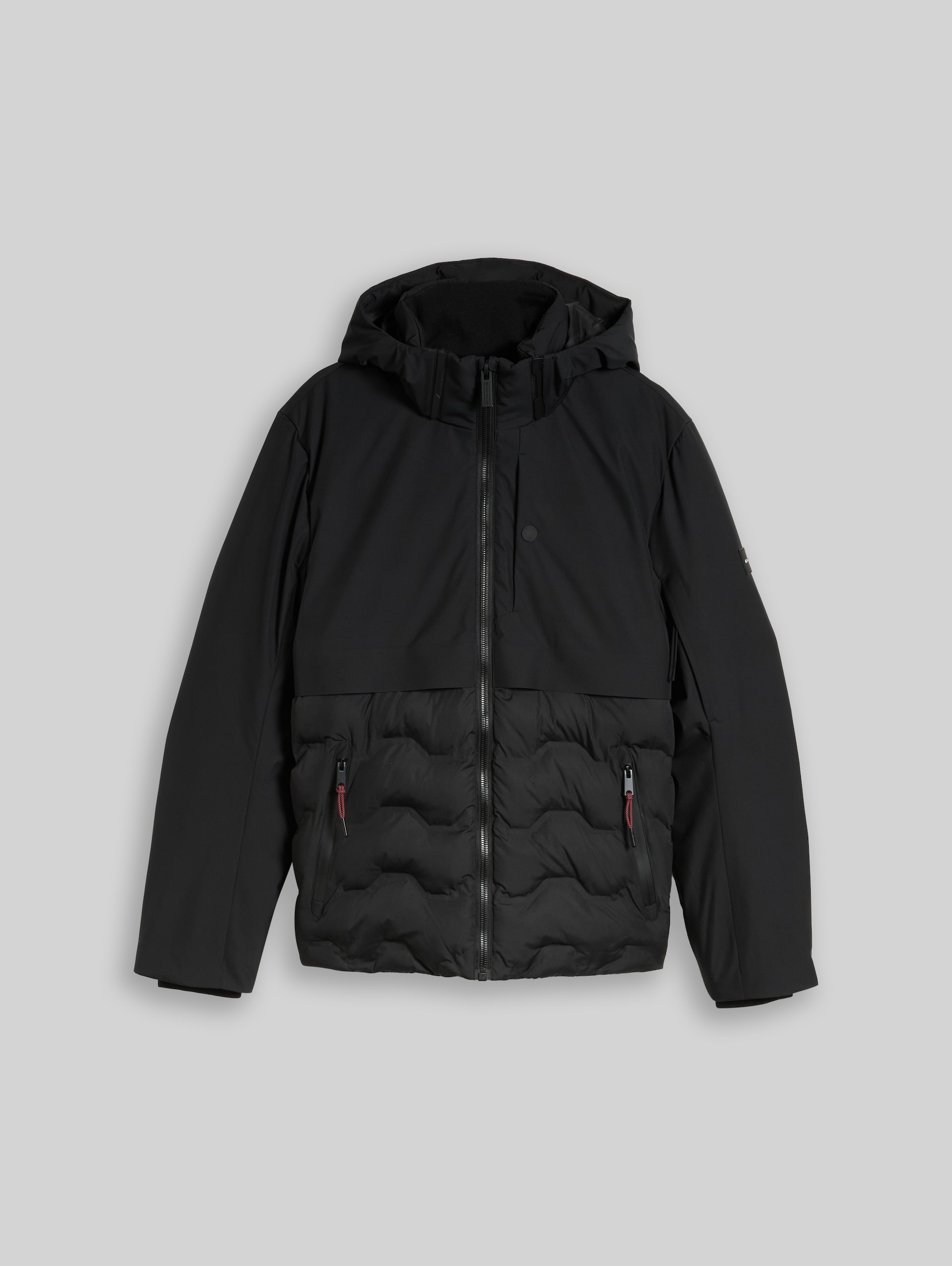 Hybrid Pufferjacke mit Kapuze - Black - Vorder-Produkt-Ansicht