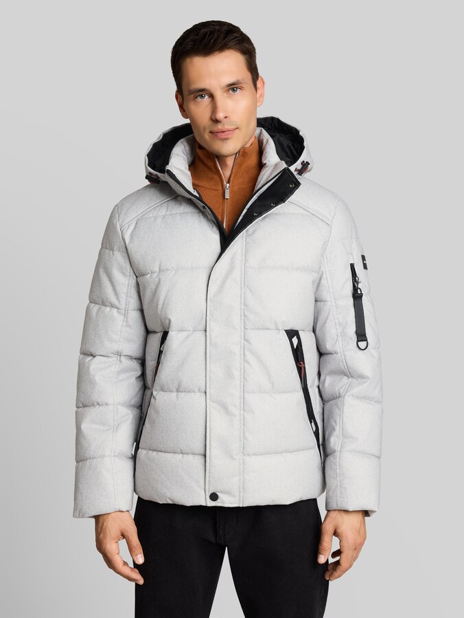 Puffer-Jacke mit abnehmbarer Kapuze von Men, mid grey salt pepper structure