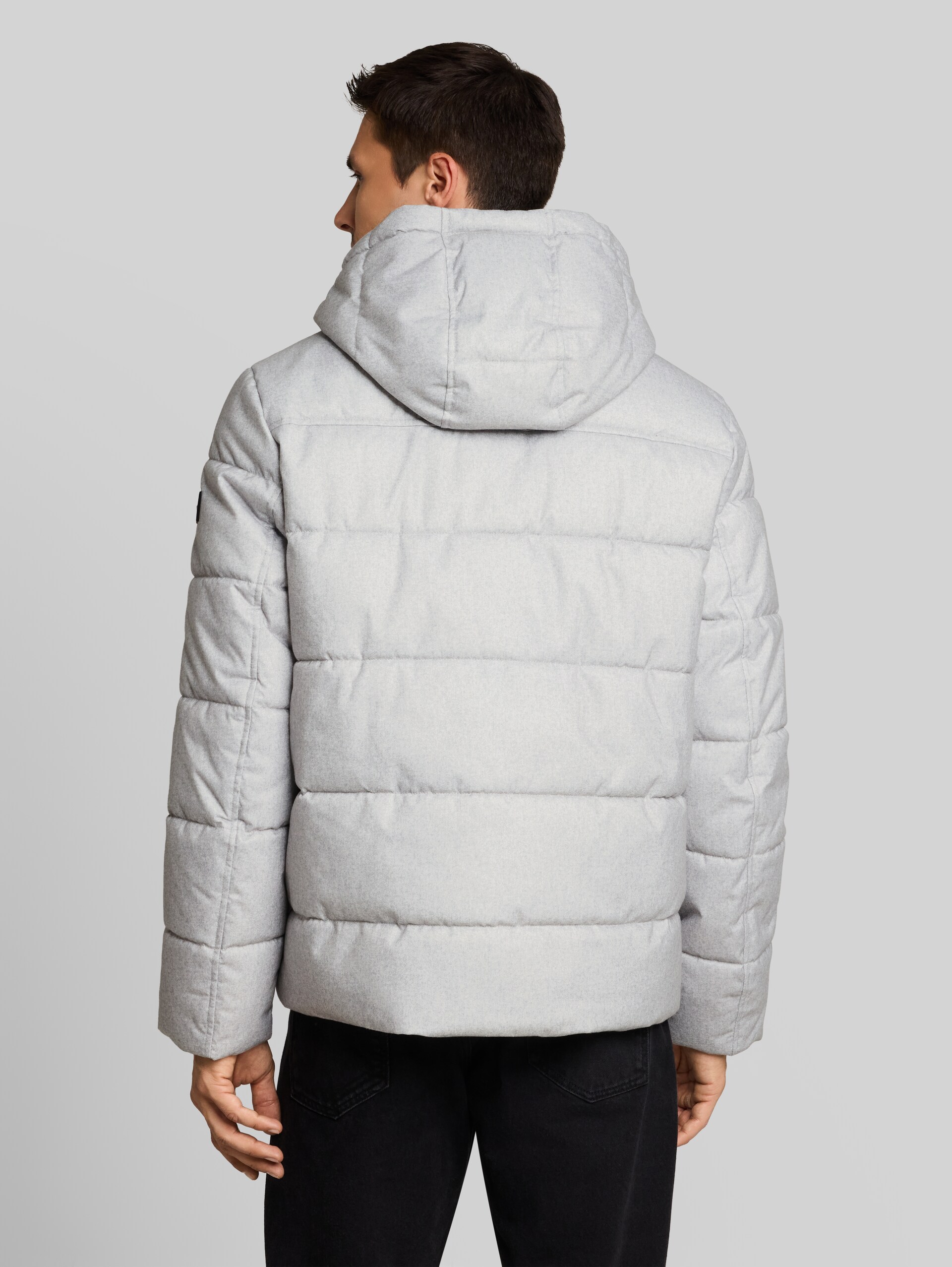 Puffer-Jacke mit abnehmbarer Kapuze - mid grey salt pepper structure - Model-Rückansicht