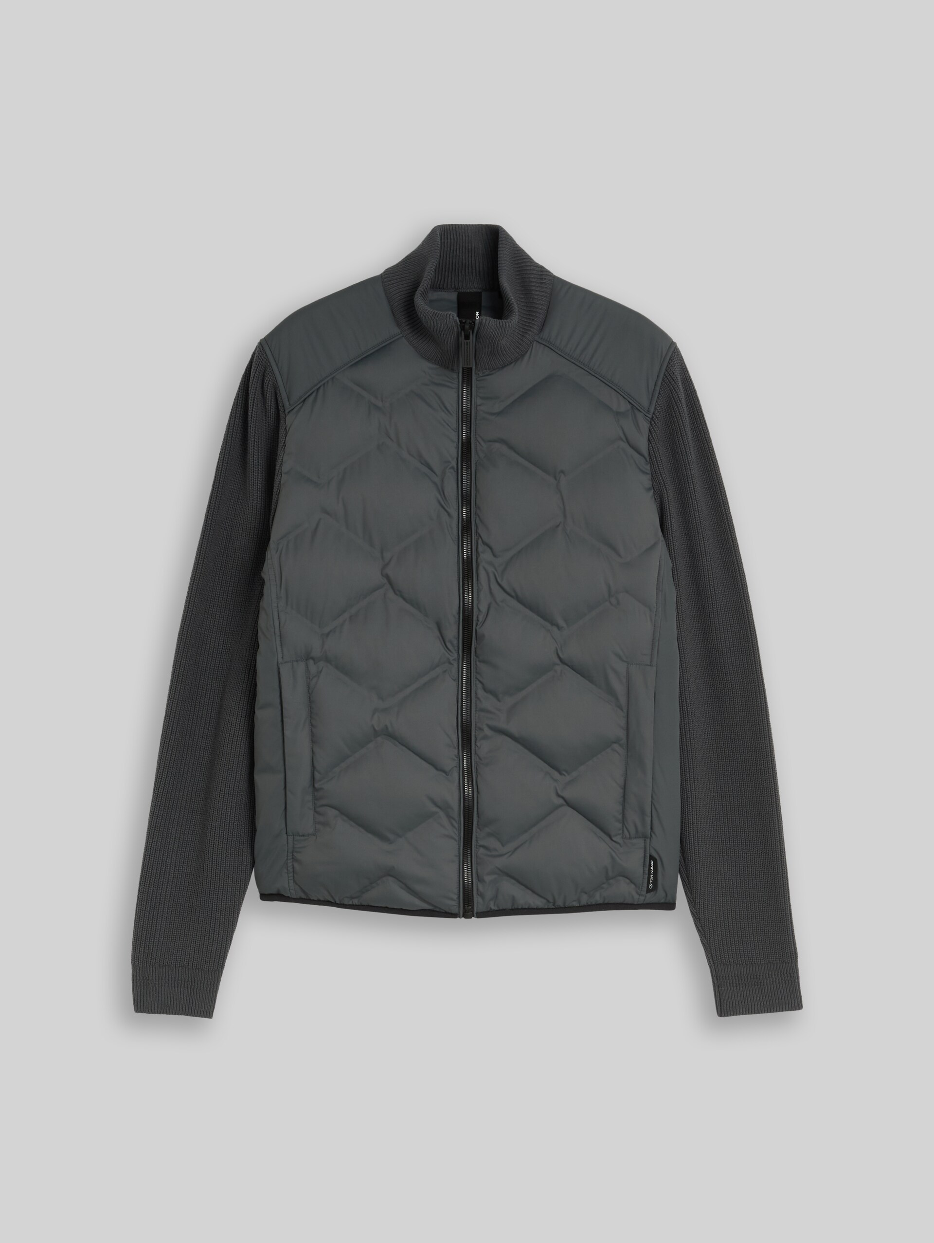 Hybride gewatteerde jas met gebreide details - Darkest Olive - Product vooraanzicht