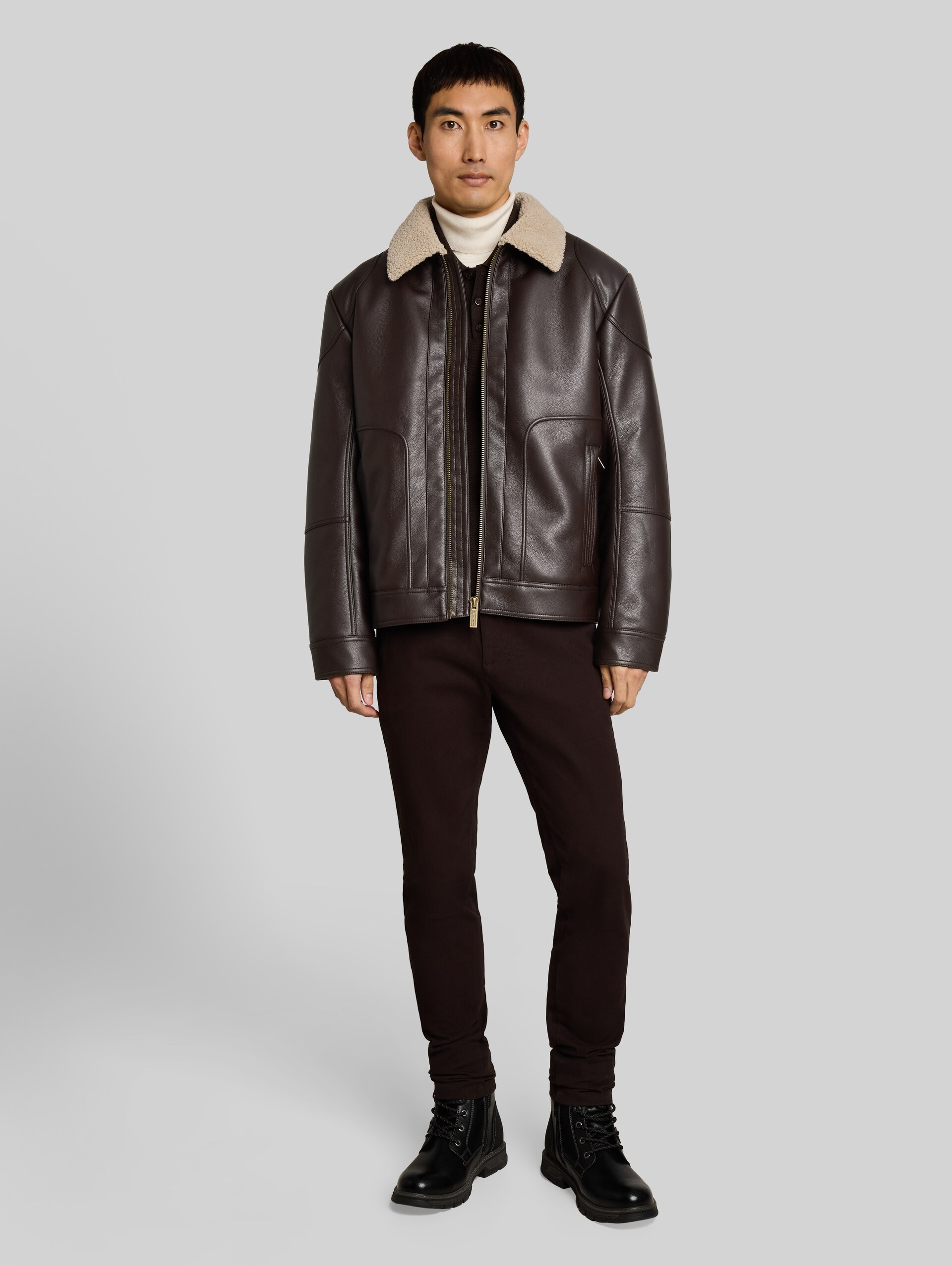 Veste de pilote en simili-cuir - Dark Chocolate Brown - vue latérale du modèle