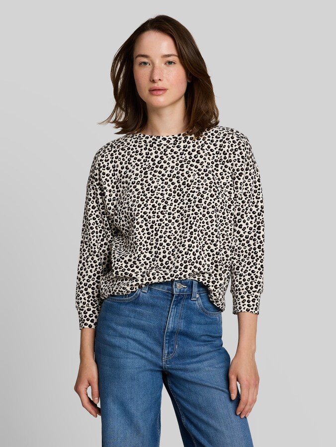Loose Fit Sweatshirt mit Leo-Print von Denim Female, beige brown leo print