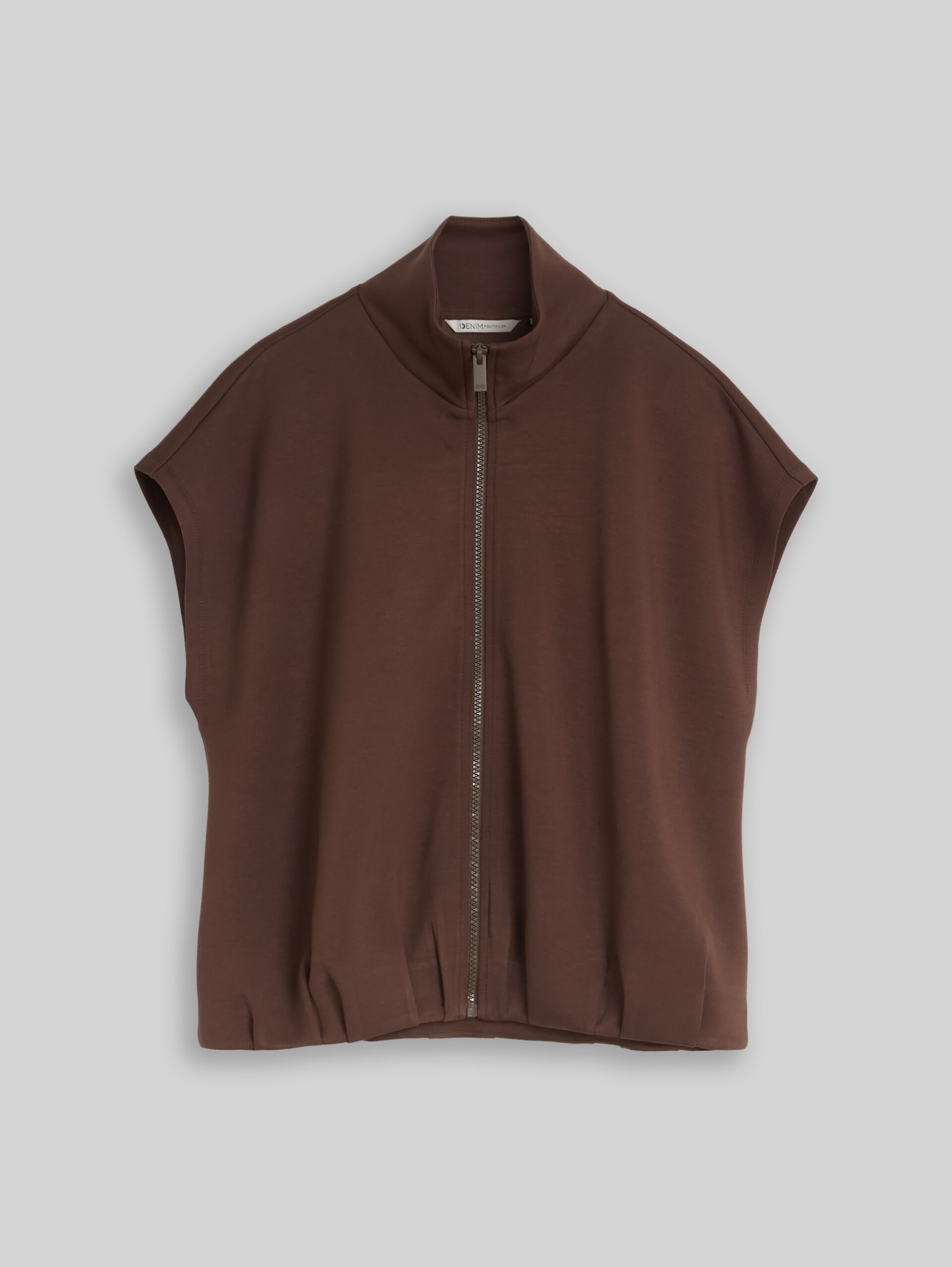 Loszittend scuba-sweatvest met opstaande kraag - cool dark brown - Product vooraanzicht