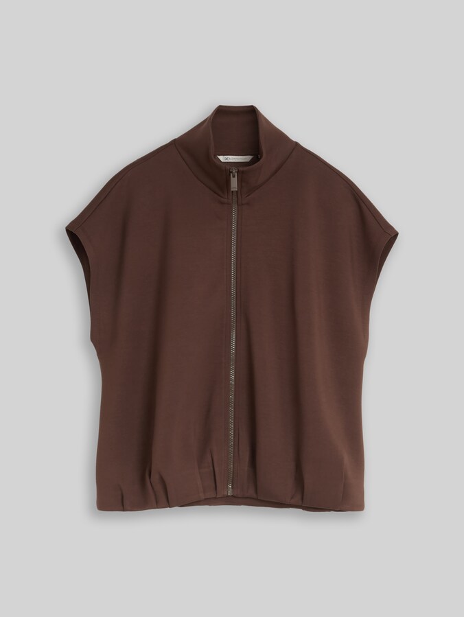 Loszittend scuba-sweatvest met opstaande kraag door Denim Female, cool dark brown
