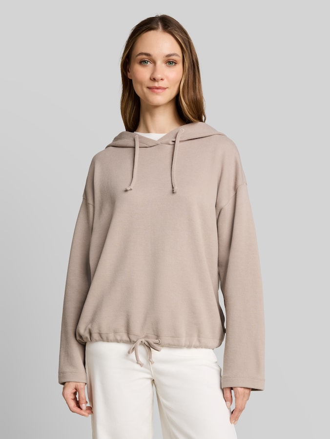 Boxy-fit hooded sweatshirt by Denim Female, atmosphere beige melange