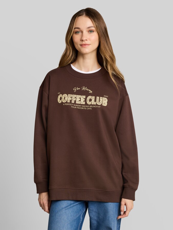 Oversized sweatshirt met print door Denim Female, cool dark brown