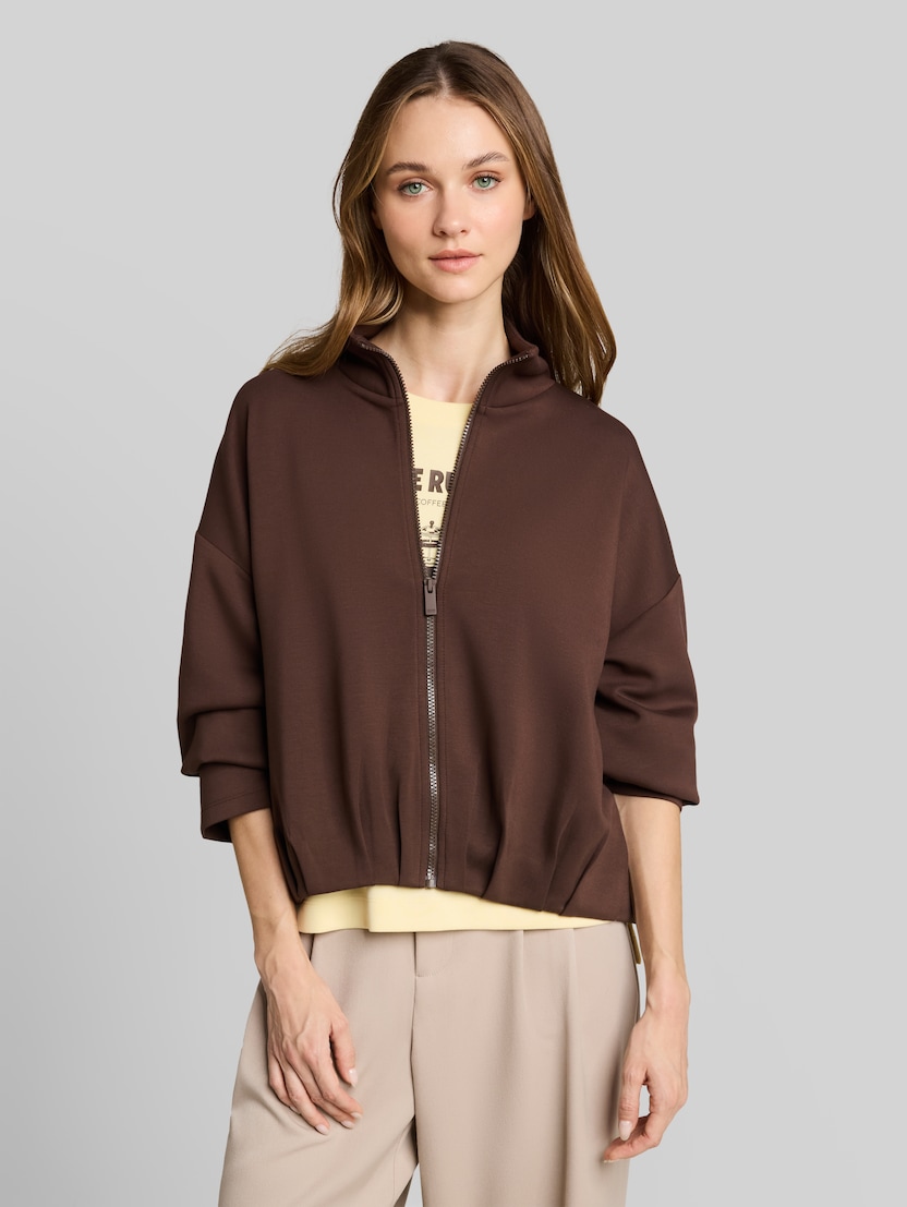 Loose Fit Scuba Sweatjacke mit Stehkragen von Denim Female, cool dark brown
