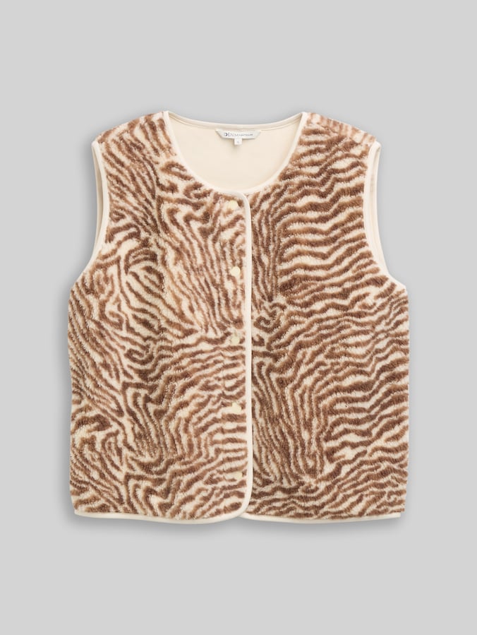 Patterned teddy vest by Denim Female, brown beige zebra print