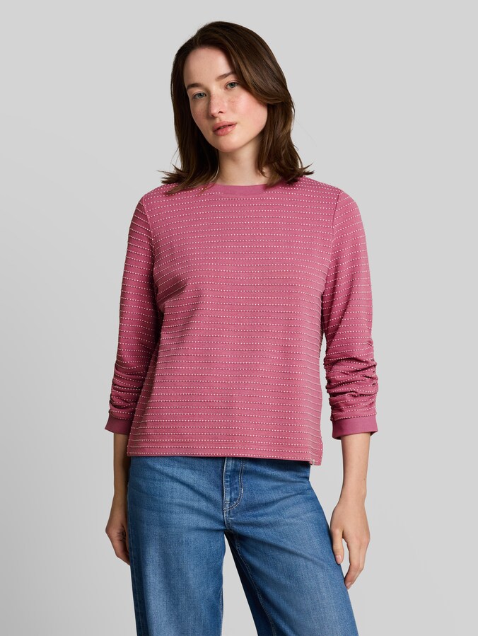 Sweatshirt with gathered sleeves by Denim Female, berry white dotted stripe