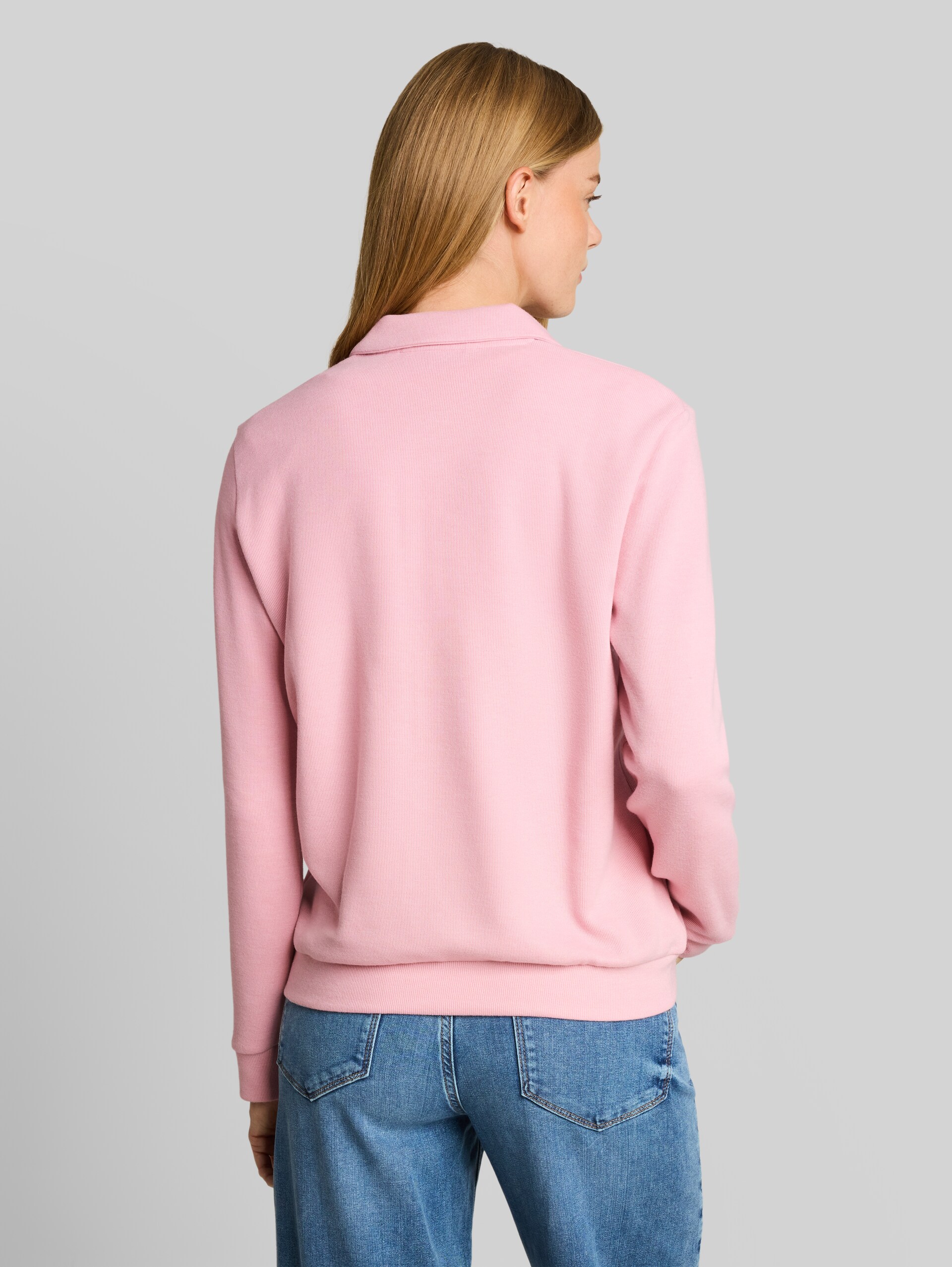 Cosy Sweatshirt mit Polokragen - pink melange - Auschnitt Model-Rückansicht