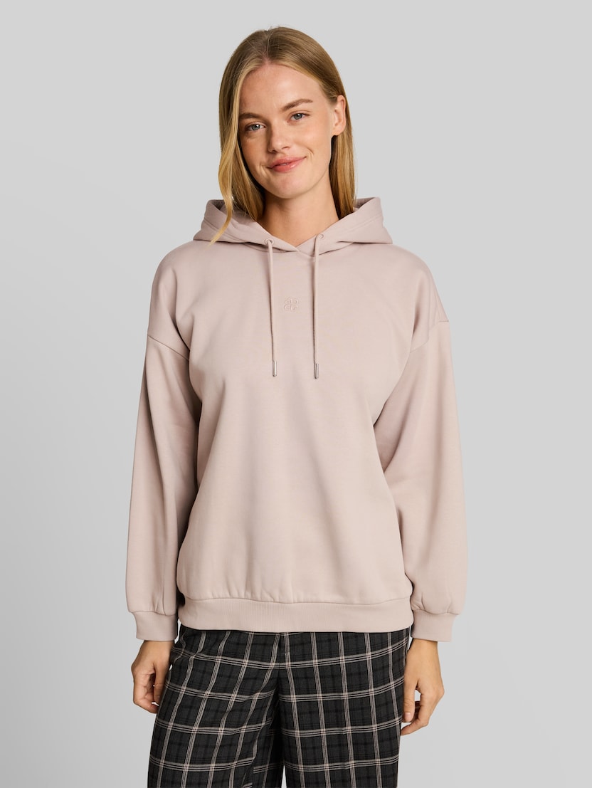 Oversize Hoodie Sweatshirt mit Stickerei von Denim Female, atmosphere beige