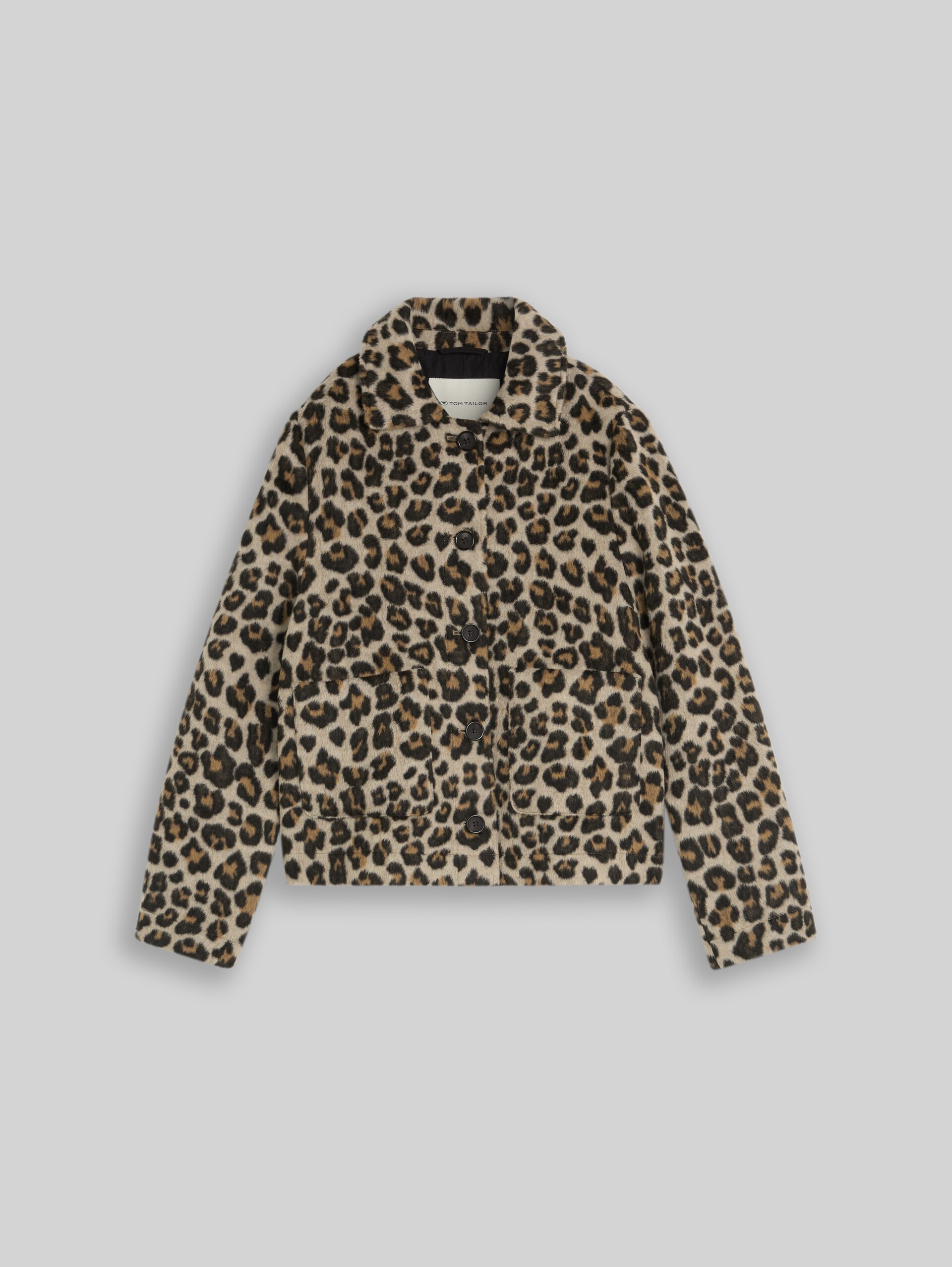 Wool jacket with leopard print - beige leo print - Front product view