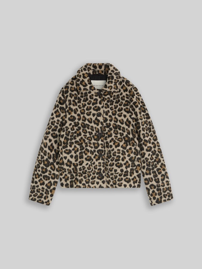 Wollen jas met luipaardprint door Women, beige leo print