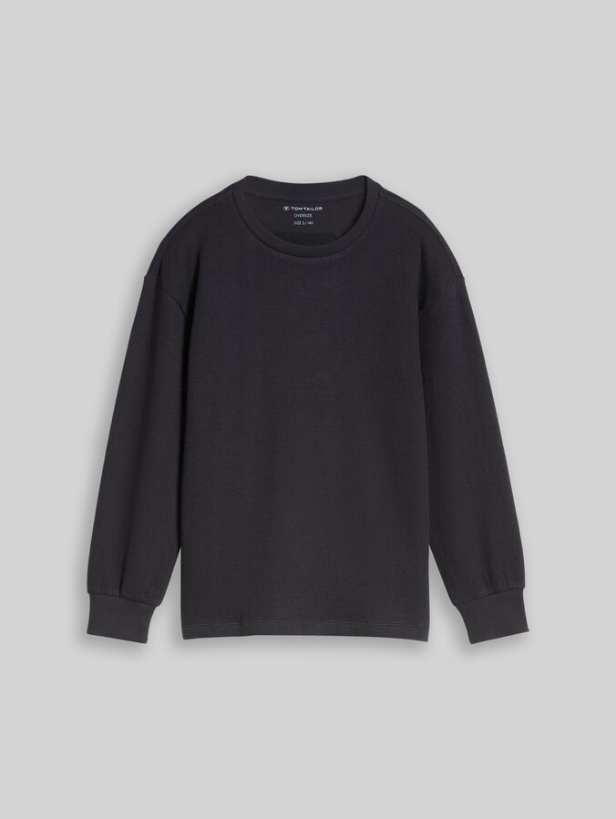 Oversize Langarmshirt in Strick-Optik von Teen Boys, coal grey