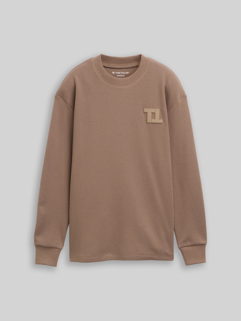 Oversize Langarmshirt mit Waffelstruktur von Teen Boys, seed brown